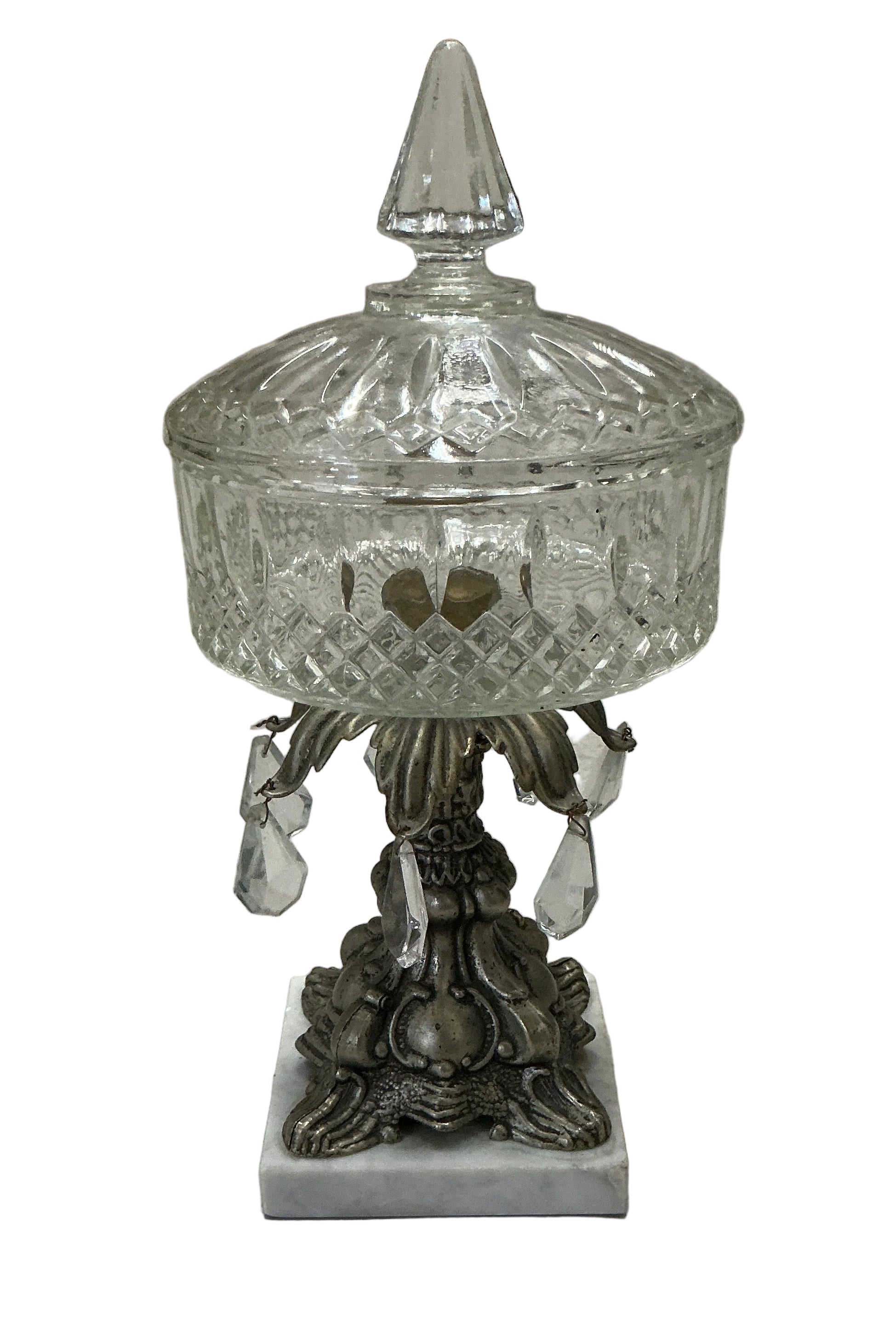 Bonbonnière en cristal vintage sur pied
